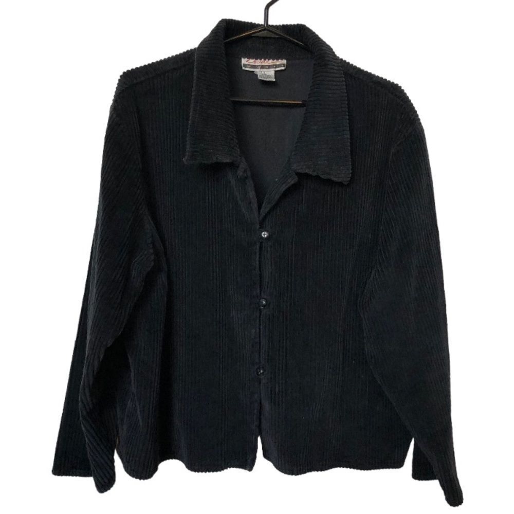 Vintage‎ Diana Marco Shirt Black Corduroy Shacket Shirt Jacket Y2K Goth